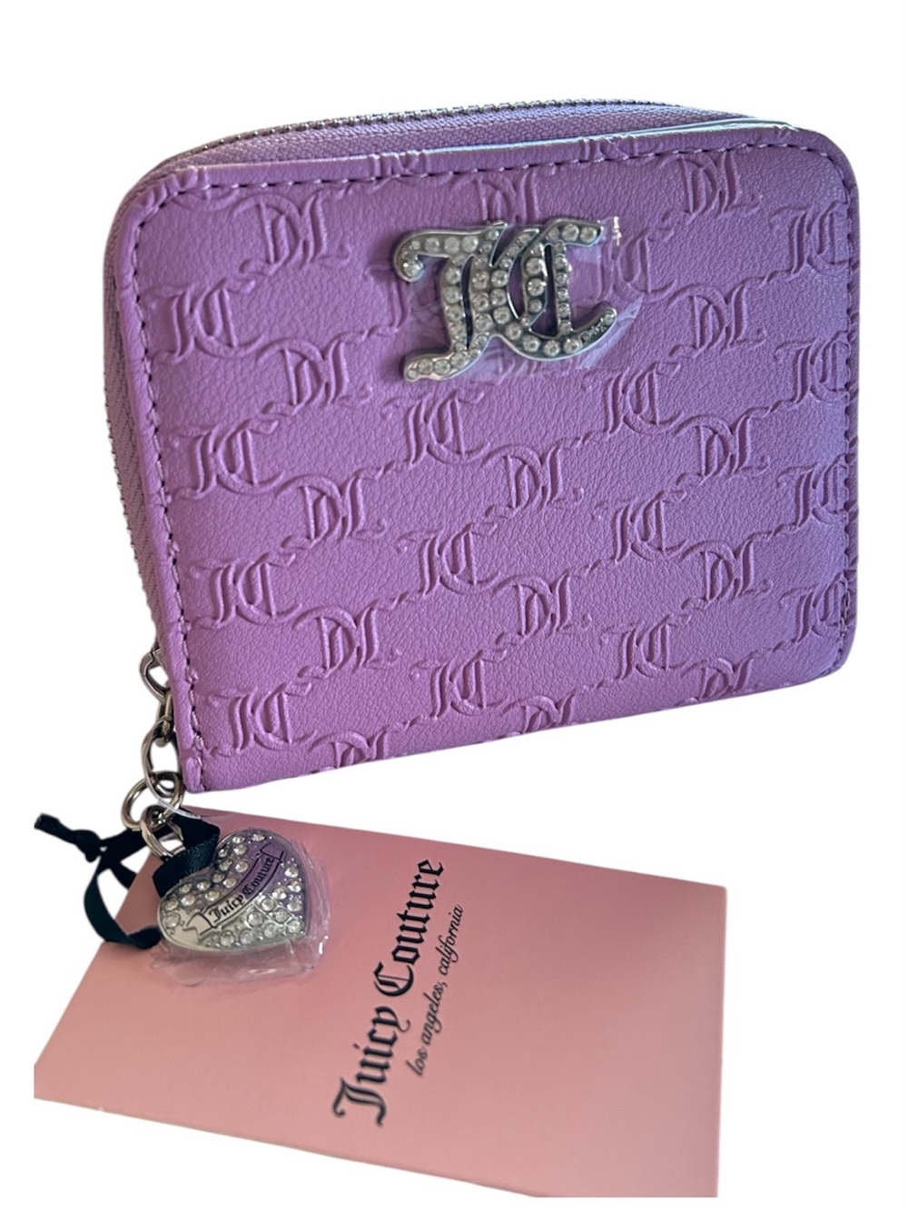 Juicy Couture Lavender and Cream Card Wallet with Heart Charm